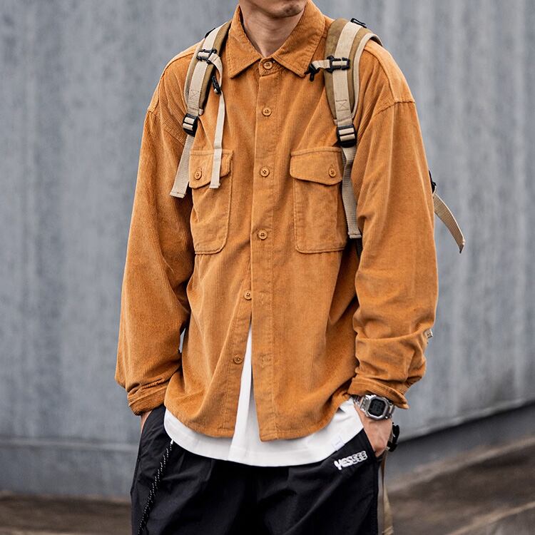 ★TEXTURED PLAIN CORDUROY WORK SHIRT　　　A0785