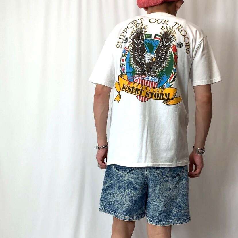 vintage 90s print T-shirt Operation Desert Shield Hanes BEEFY MADE IN USA  プリントTシャツ ヘインズ アメリカ製 湾岸戦争 砂漠の盾作戦 メンズ レディース ホワイト 白 size XL ビンテージ ヴィンテージ
