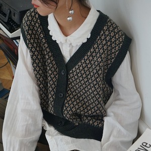 french retro v-neck vest cardigan