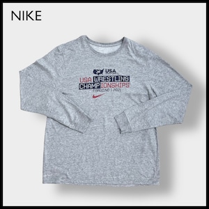 【NIKE】レスリング プリント ロンT ロングTシャツ 長袖Tシャツ X-LARGE ビッグサイズ DRI-FIT ナイキ スウッシュ グレー US古着