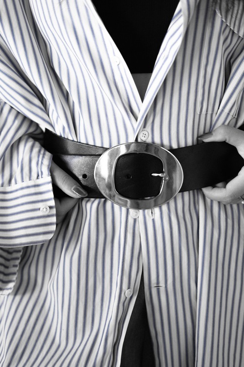 "agnès b." 「Ceinture Élise」 Wide Leather Belt (Made in France) -dead stock-