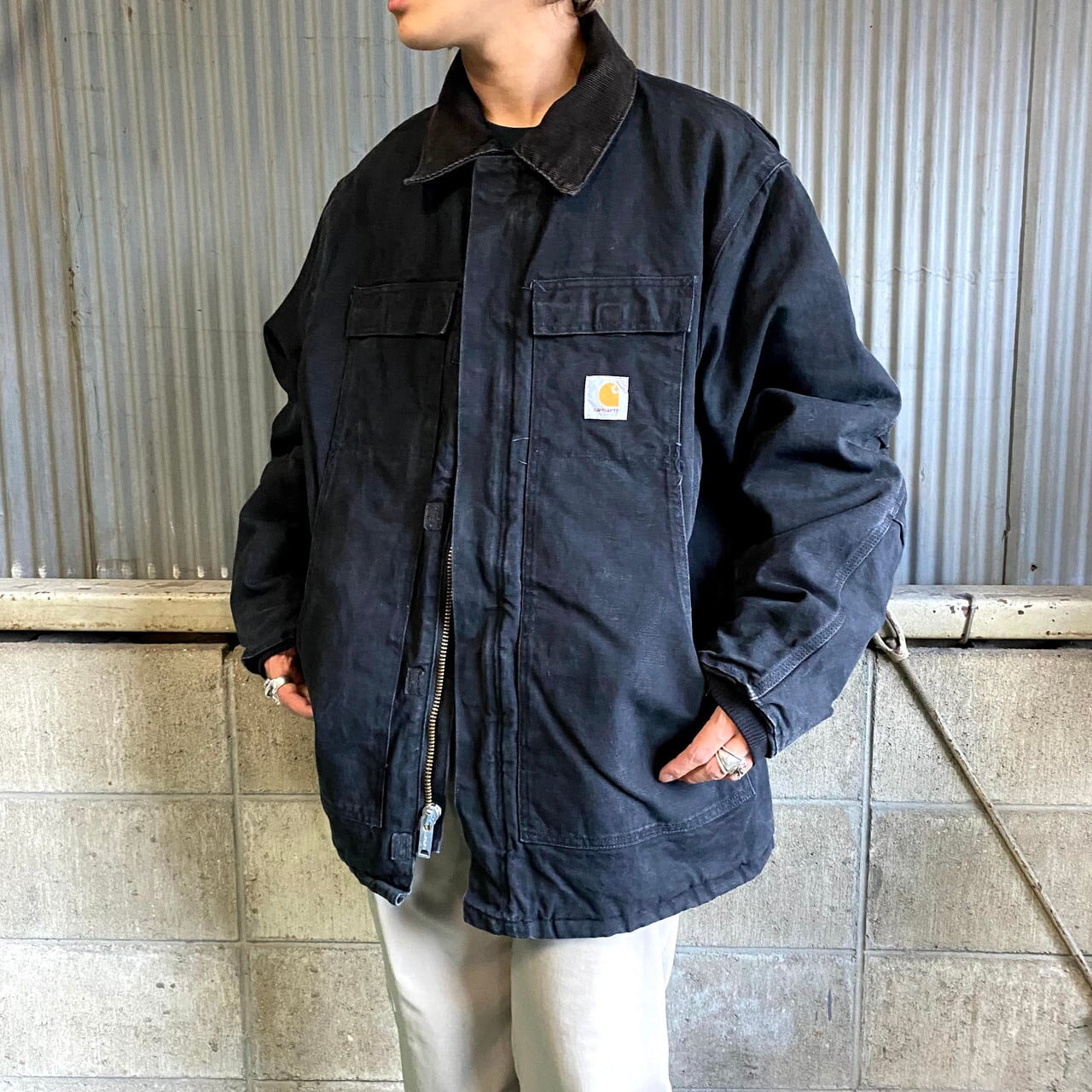 ビッグサイズ カーハート トラディショナルコート ワークジャケット メンズ2XL相当 古着 Carhartt ダック地 カバーオール 中綿入り  キルティングライナー ワンポイントロゴ ブラック 黒 大きいサイズ【ワークジャケット】【AL2110】 | cave 古着屋【公式】古着通販サイト