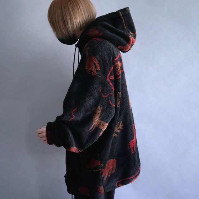 pictograms full pattern loose silhouette fleece hoodie blouson