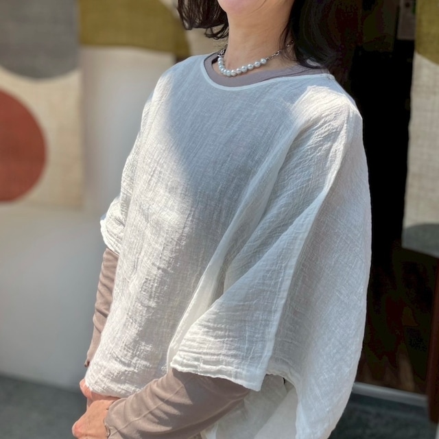 リネンガーゼプルオーバー半袖　白　Sa-Rah