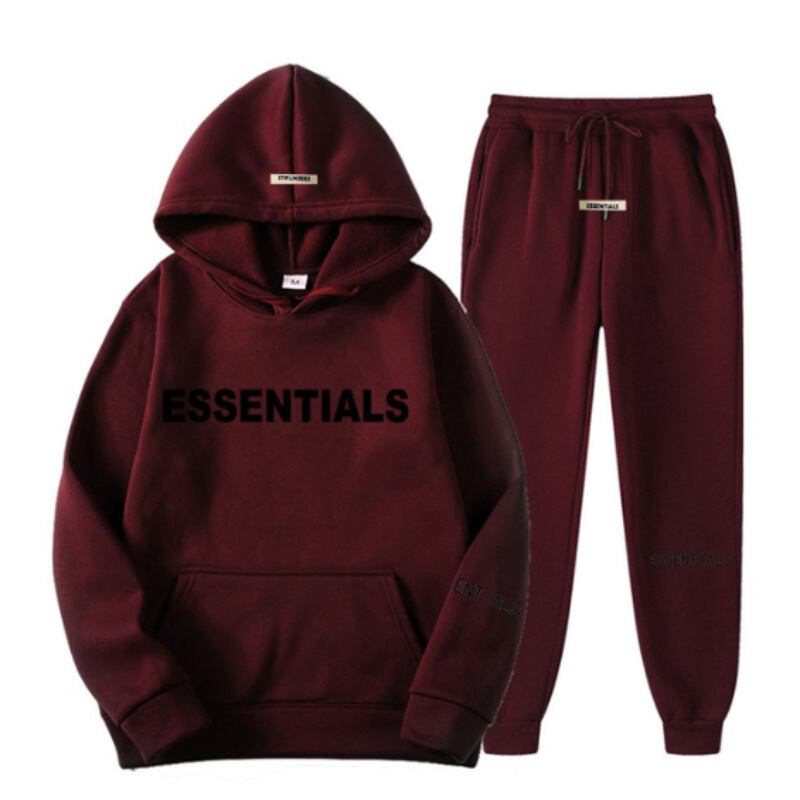 ESSENTIALSパーカー 裏起毛 セットアップ 上下セット 男女兼用 ワイン 