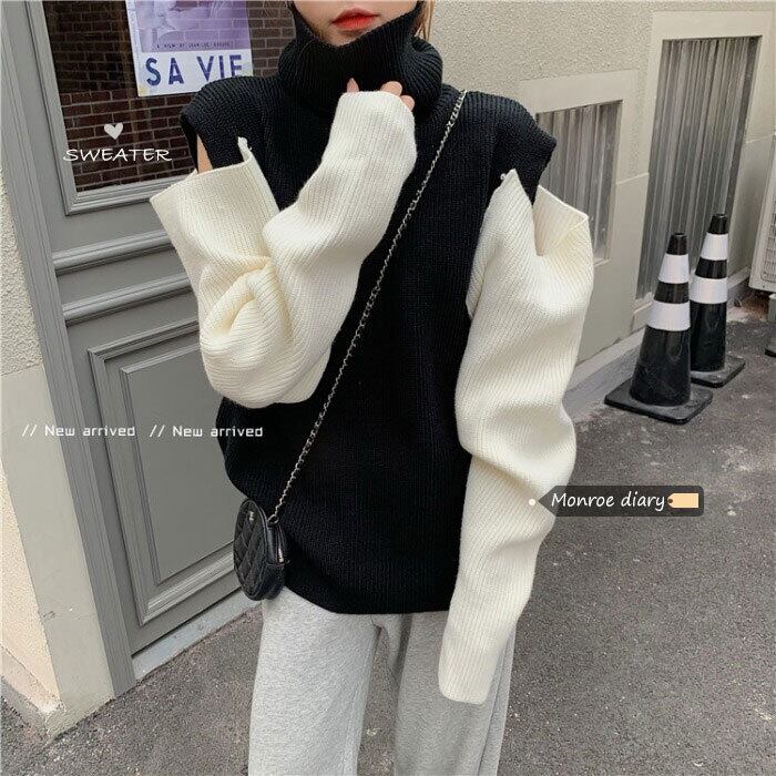 セーター レディースルーズスタイルオータムウィンタージャケット コート 秋物 冬物 オフショルダー モンロー97127345687