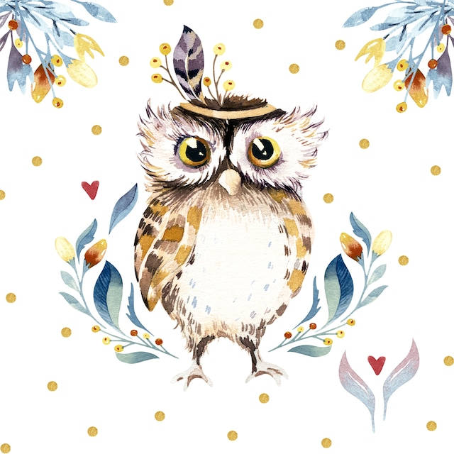 【Paper+Design】バラ売り2枚 ランチサイズ ペーパーナプキン Flower Owl ホワイト