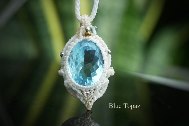 29.5ct★ブルートパーズ　マクラメネックレス2167