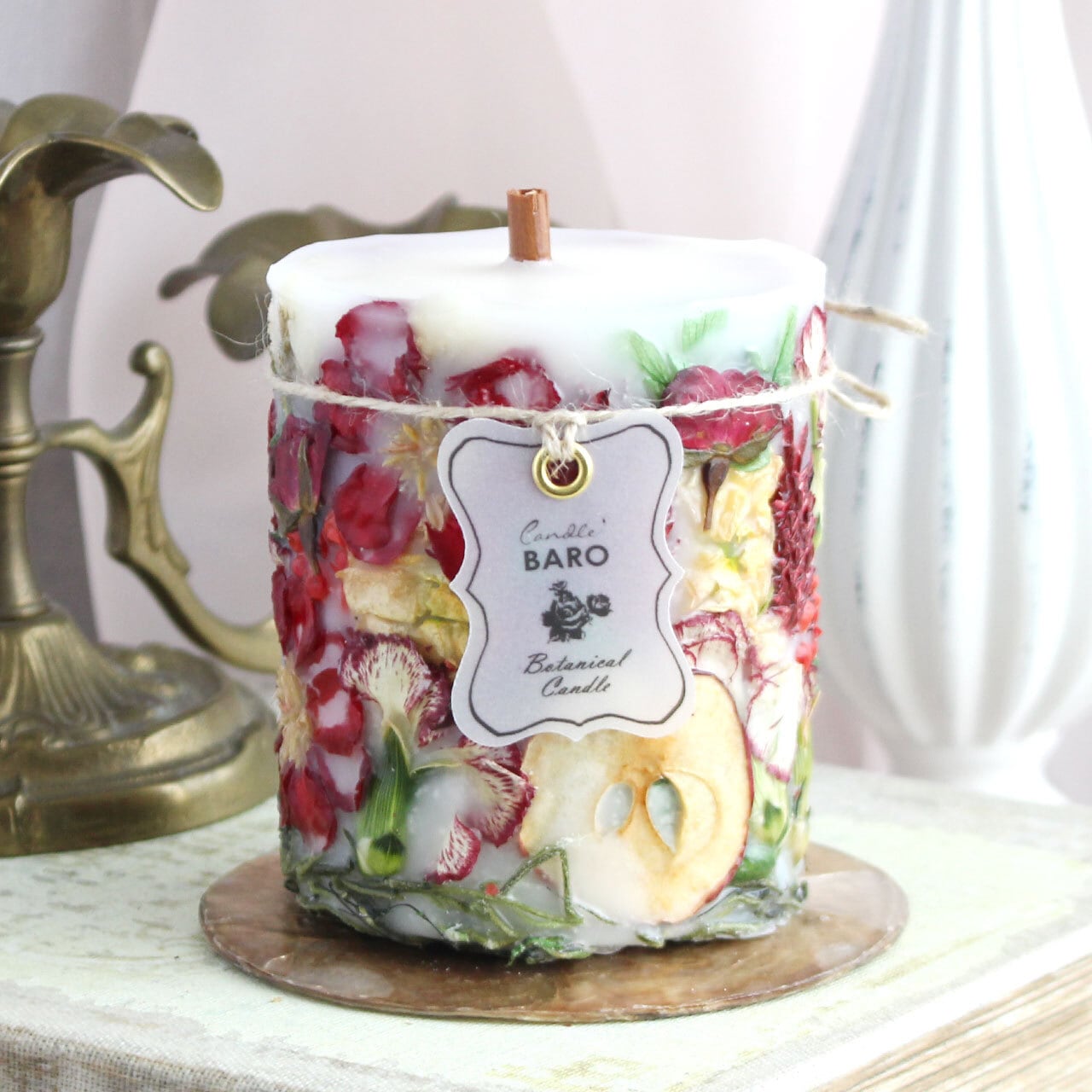 B165 ソイ 大豆 ボタニカルキャンドル 浮き彫りタイプ レッド Candle Baro