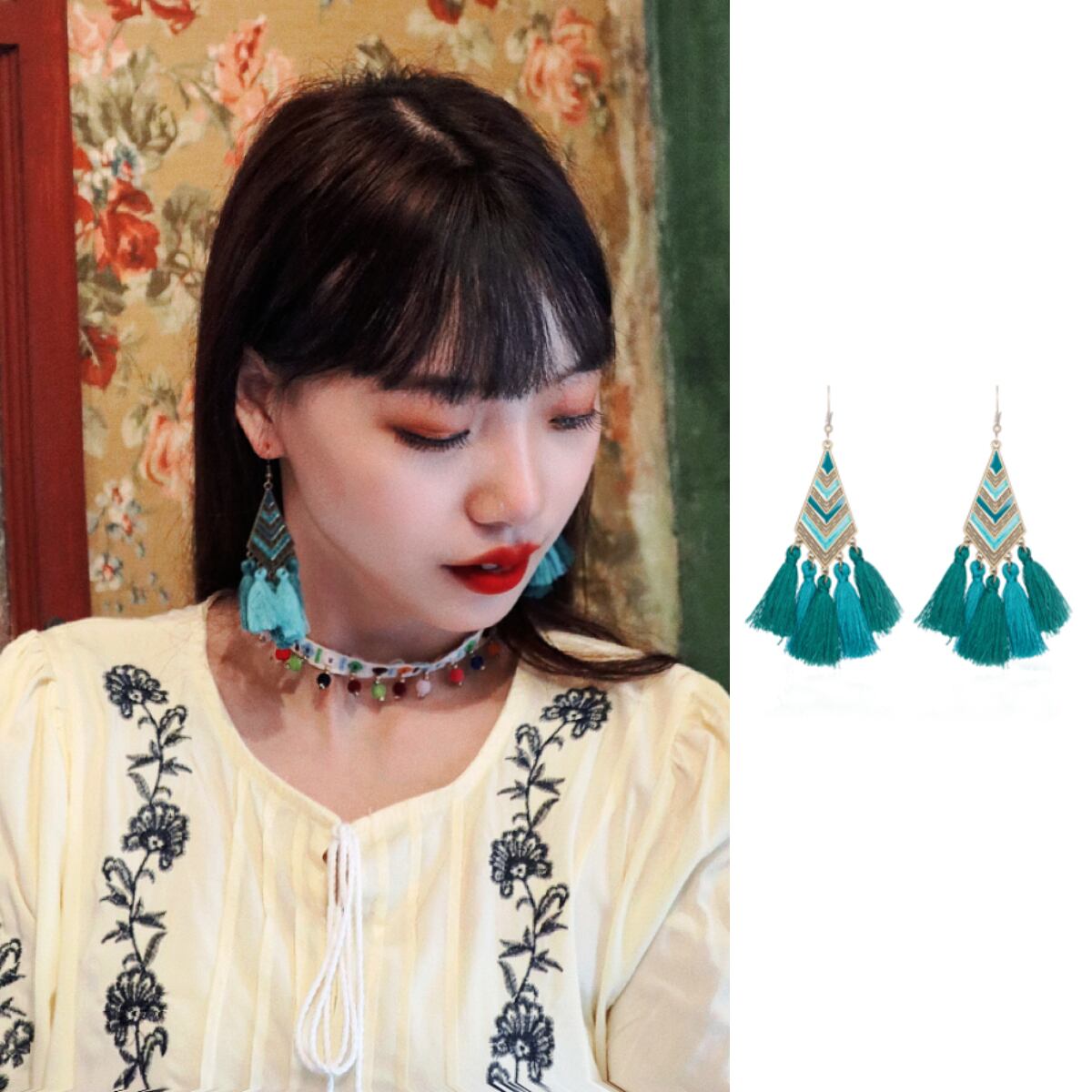 ボヘミアンエスニックカラースタンダードイヤリング レトロ 指輪 延命家ファッション20130058510