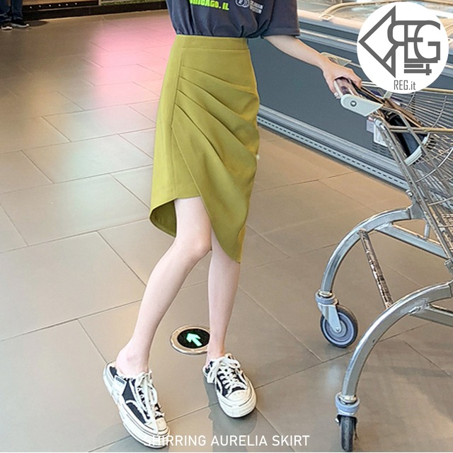 【REGIT】SHIRRING AURELIA SKIRT S/S 韓国ファッション ボトム スカート アシンメトリー 個性的 ミディ丈 ひざ上 20代 30代 プチプラ 着回し 着映え ネット通販 BKC007