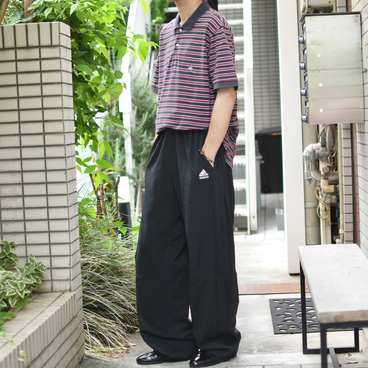 adidas side zip design wide nylon pants