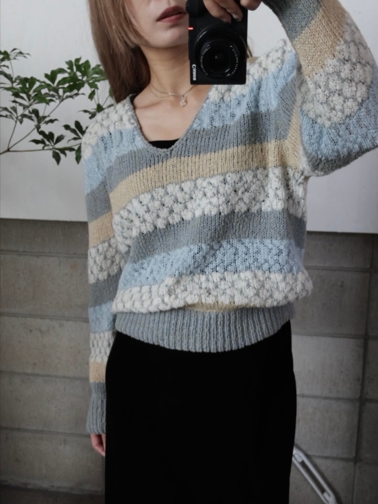 <vintage>pastel border mix knit