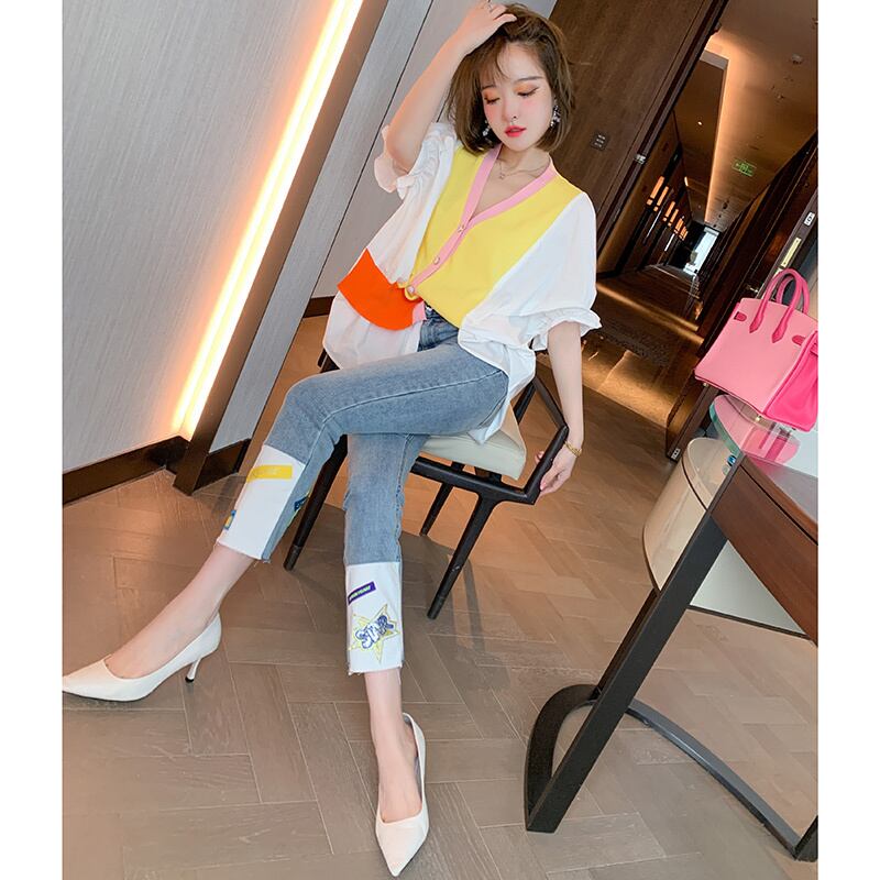 ニットシャツ ルーズカーディガン薄手パンツ ジーンズ スプリングサマー 春物 夏物 ステッチ MIUCO58096180494