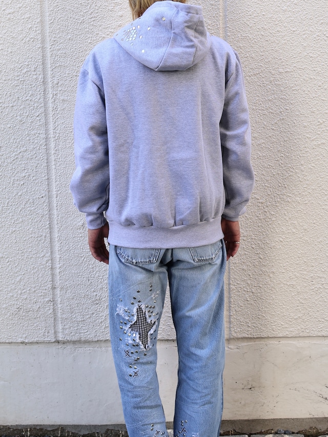 【Hannah Creak/26aw】Studded Hoodie Double Zip Grey