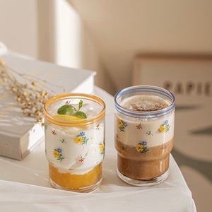 vintage line retro flower glass cup 245ml 2colors / レトロ フラワー ガラス コップ 韓国