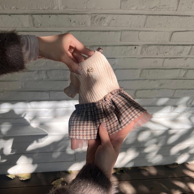 【予約】[Hi yeboo] wool check tutu (beige)