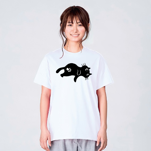 ゴロゴロする猫 Tシャツ メンズ レディース 半袖 かわいい イラスト 白 夏 大きいサイズ 綿100 160 S M L Xl デザインtシャツ通販サイトのshortplate ショートプレート
