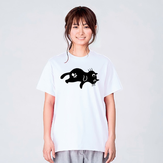 ゴロゴロする猫 Tシャツ メンズ レディース 半袖 かわいい イラスト 白 夏 大きいサイズ 綿100 160 S M L Xl デザインtシャツ通販サイトのshortplate ショートプレート