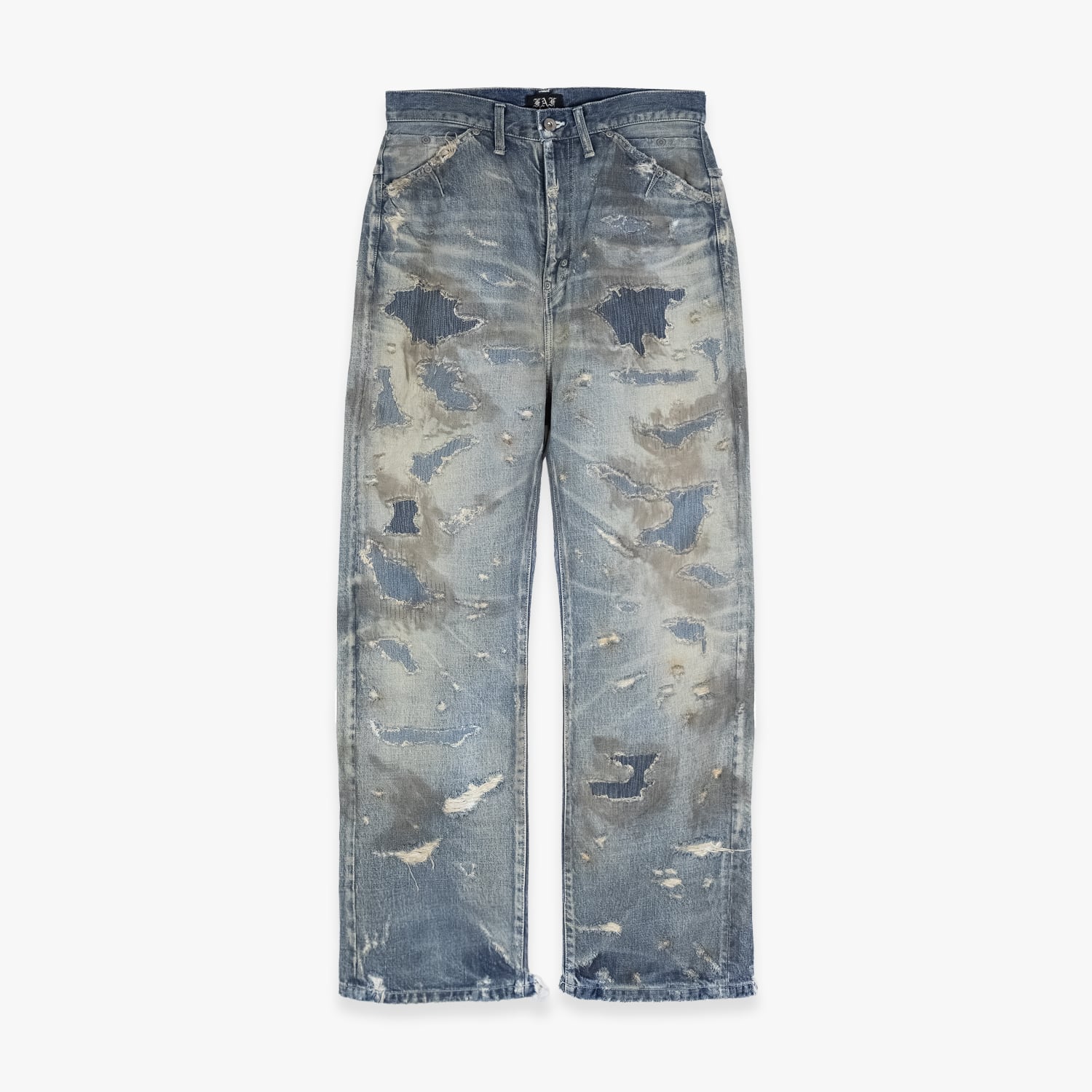 FAKE AS FLOWERS / FAF 26AW DESTROYED STRAIGT DENIM PANTS (INDIGO)