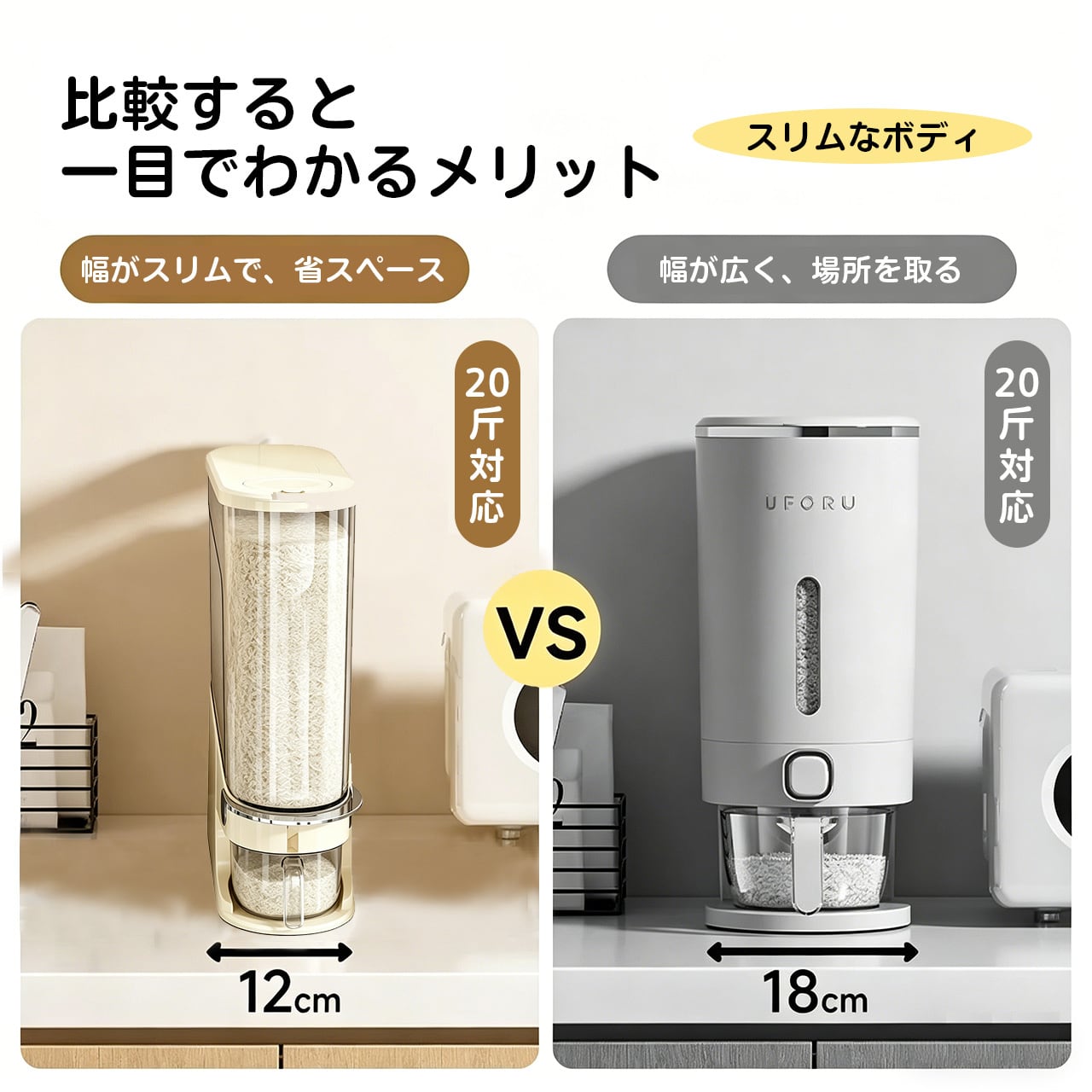 J53 .スリムプッシュ式米びつ｜家庭用 防虫・防湿 密封 保存容器｜食品