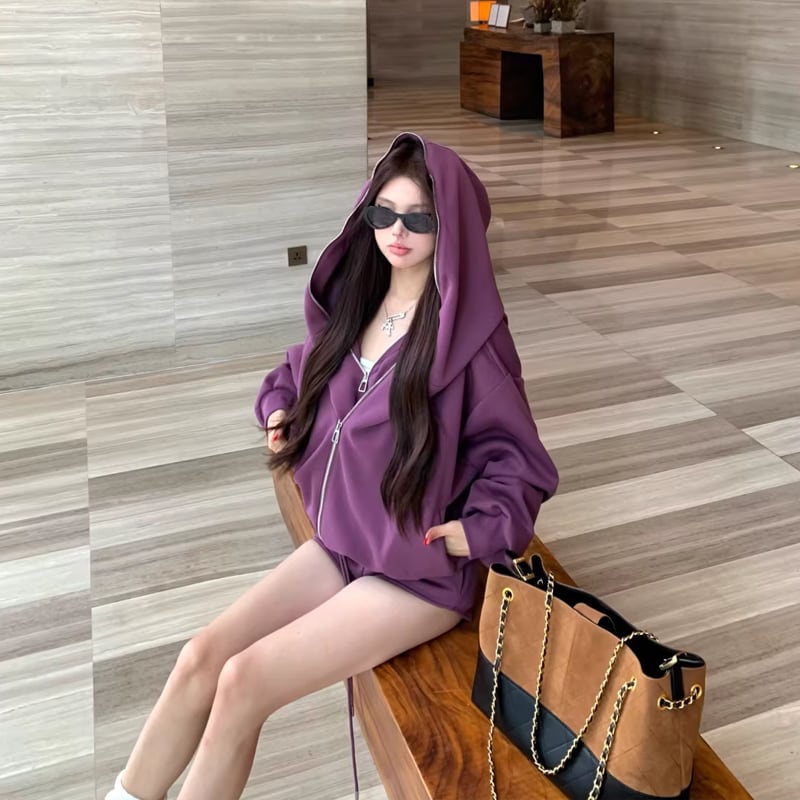 【set】ジップアップ×ショートパンツセット Q8091