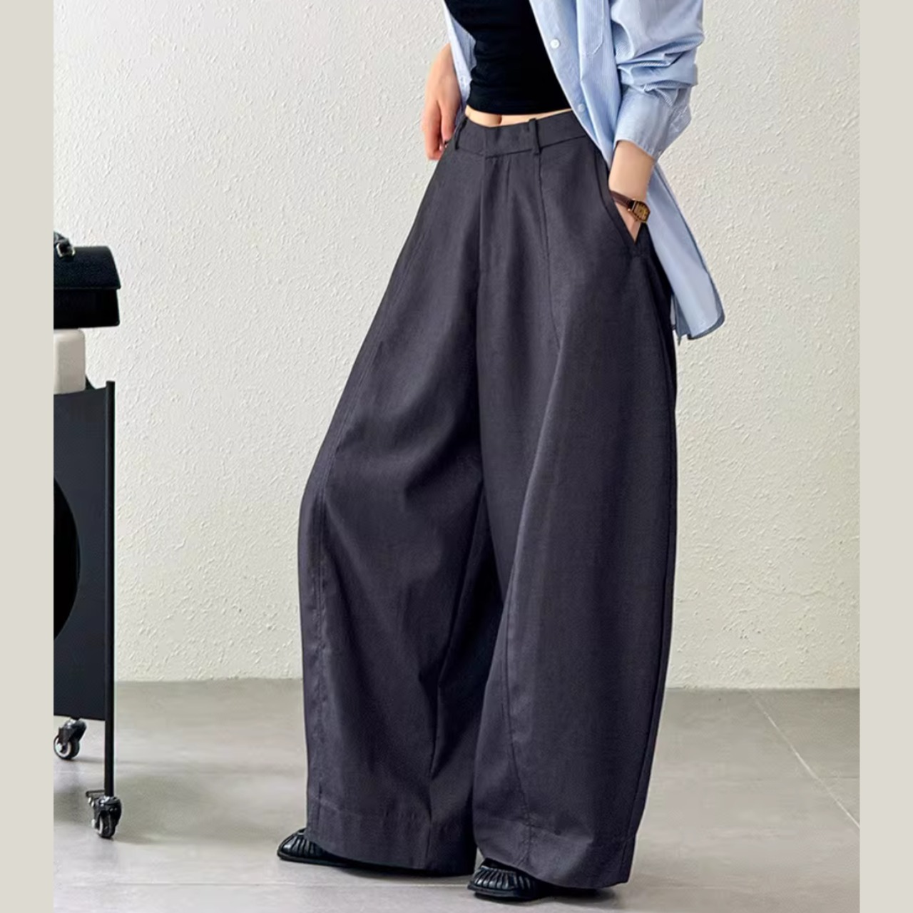 大人モード ワイドバレルパンツ / 落ち感素材・カーブスラックス 00226・画像10