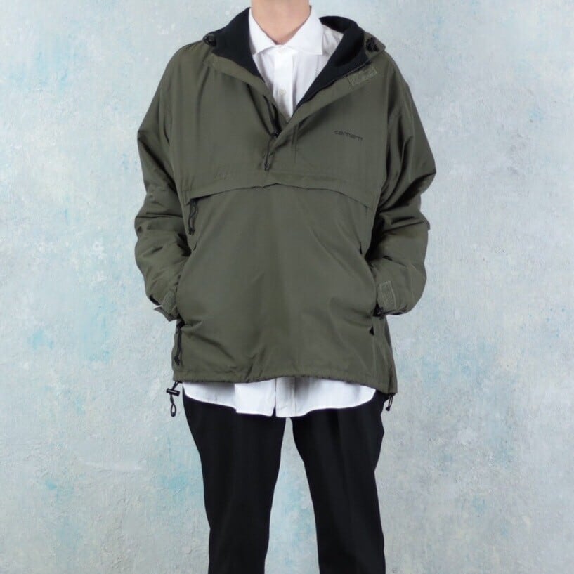 carhartt 裏起毛 オリーブグリーン ナイロンアノラックパーカー【FF 