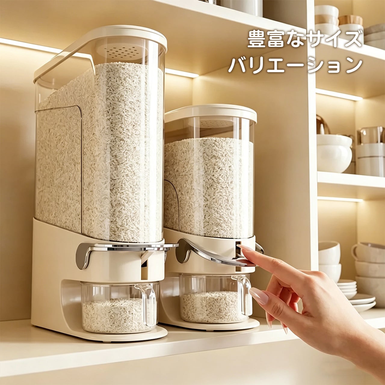 J53 .スリムプッシュ式米びつ｜家庭用 防虫・防湿 密封 保存容器｜食品