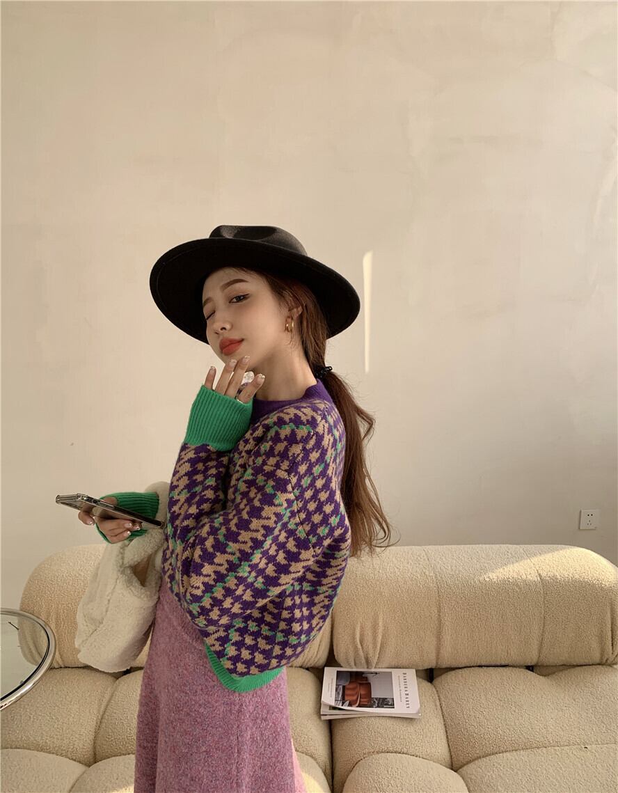 セーター ニットジャケット スプリングオータムスタンダードスタイルカーディガン レトロ 春物 秋物 ブラックストロベリース93601459151