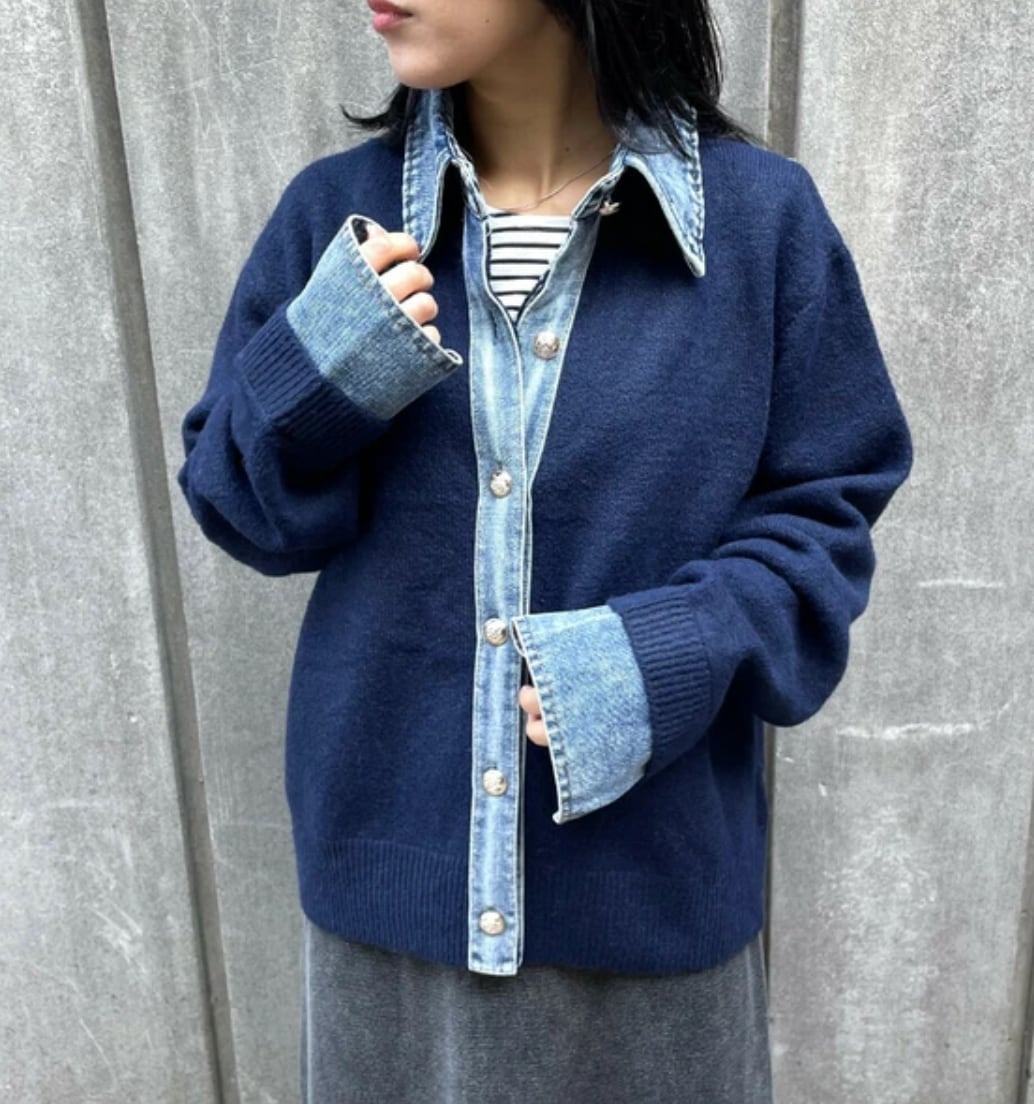 ナンバーミーTOKYO"DENIM DOCKING CARDIGAN"NAVY