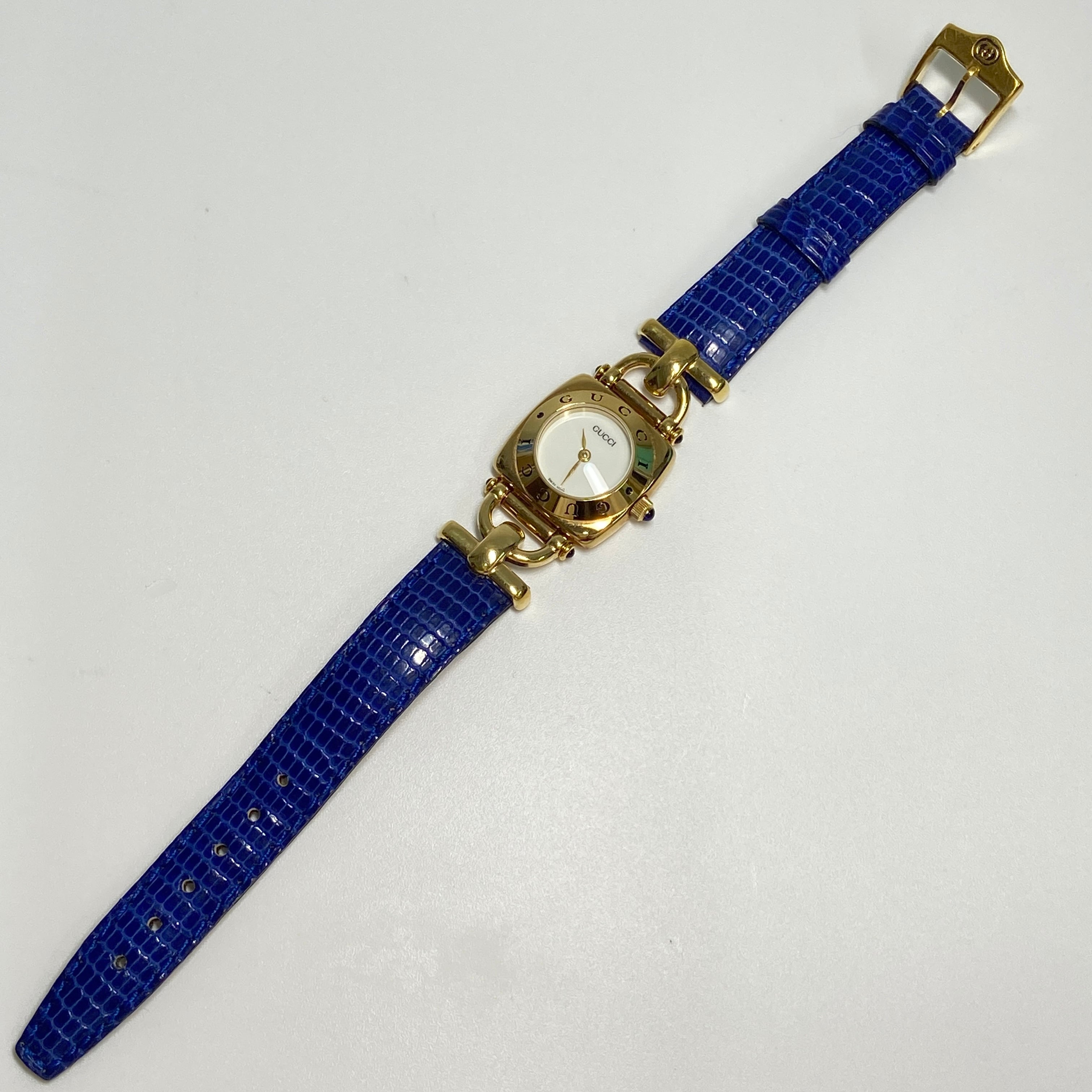 GUCCI グッチ 6300L ロゴベゼル ホースビット 腕時計 GP /レザーベルト