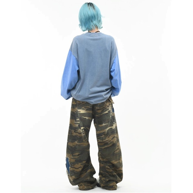 サークルスターカラーブロックウォッシュルーズTシャツ 2col R02634