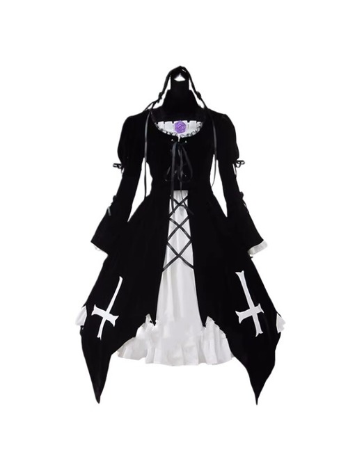 K1841b ローゼンメイデン◆水銀燈 風 衣装＋ウイッグセット　コスプレ衣装　　 cosplay　コスチューム ハロウィン　イベント