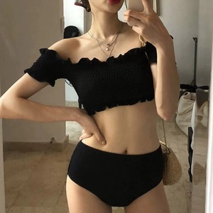 レディース 水着 ビキニ スイムウェア セパレート オフショル 肩出し 半袖 フリル 伸縮性 MIXマッチ セット ツーピース 上下セット かわいい 大人可愛い きれいめ シンプル カジュアル 大人っぽい おしゃれ お洒落 キュート ガーリー セクシー フェミニン 無地 リゾート 旅行 温泉 プール 夏 海 ビーチ 水遊び フェス 美脚 脚長 韓国 海外 モテ インスタ映え こなれ感 SNS映え 普段使い コーデ スタイル 彼女 学生 サイズ M L XL ブラック 黒 モノトーン モノクロ ワントーン