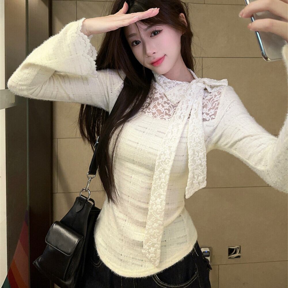 【tops】リボン付きレーストップス M27058