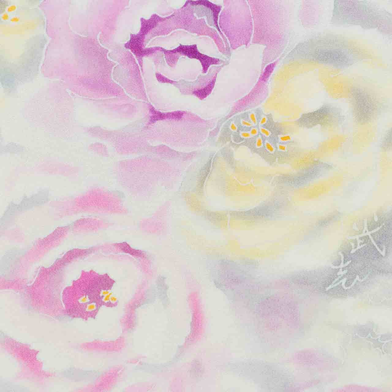 加賀友禅掛軸 彩四季 猫に牡丹（中・縦）山田武志 | 加賀友禅