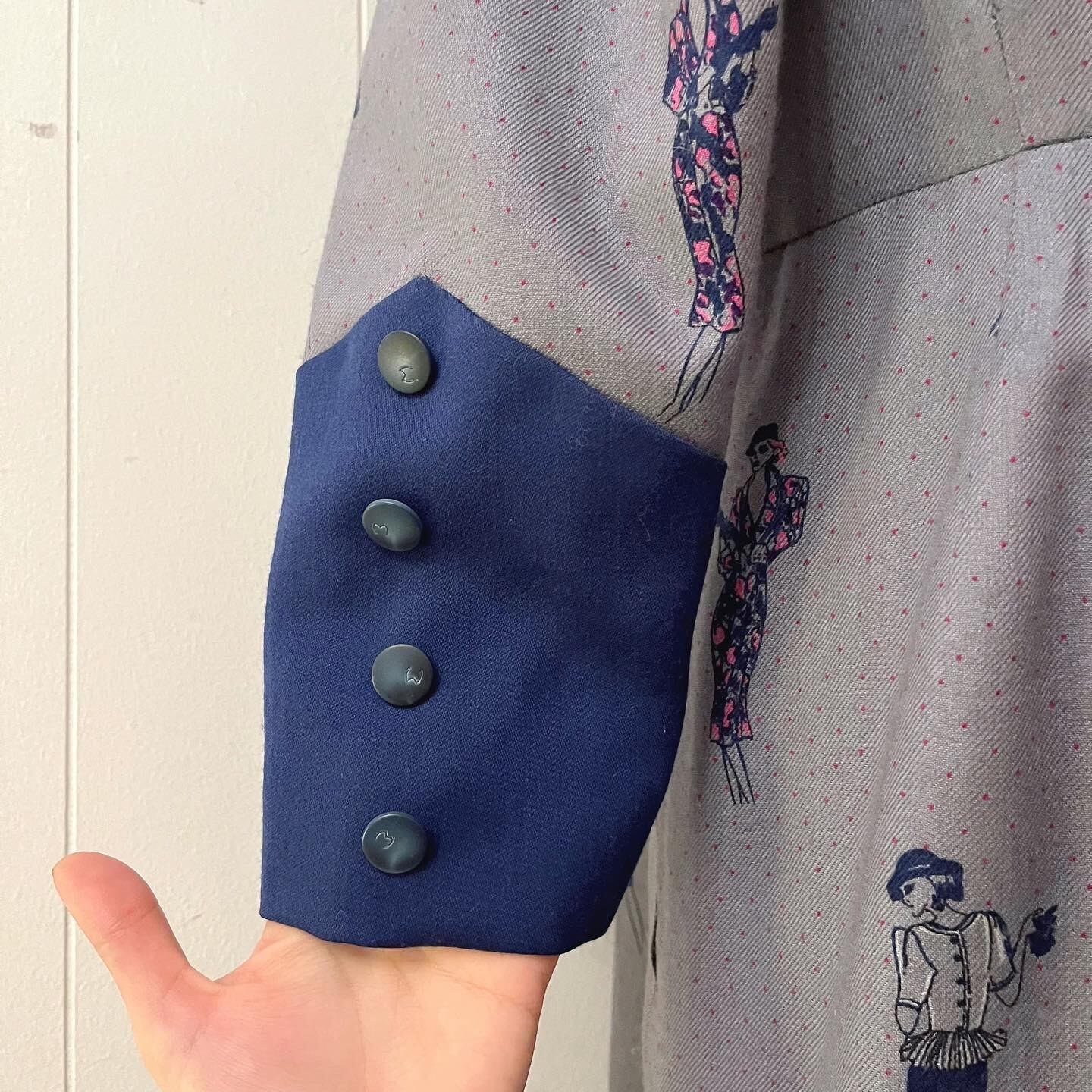 lady pink dot navy cuffs one-piece