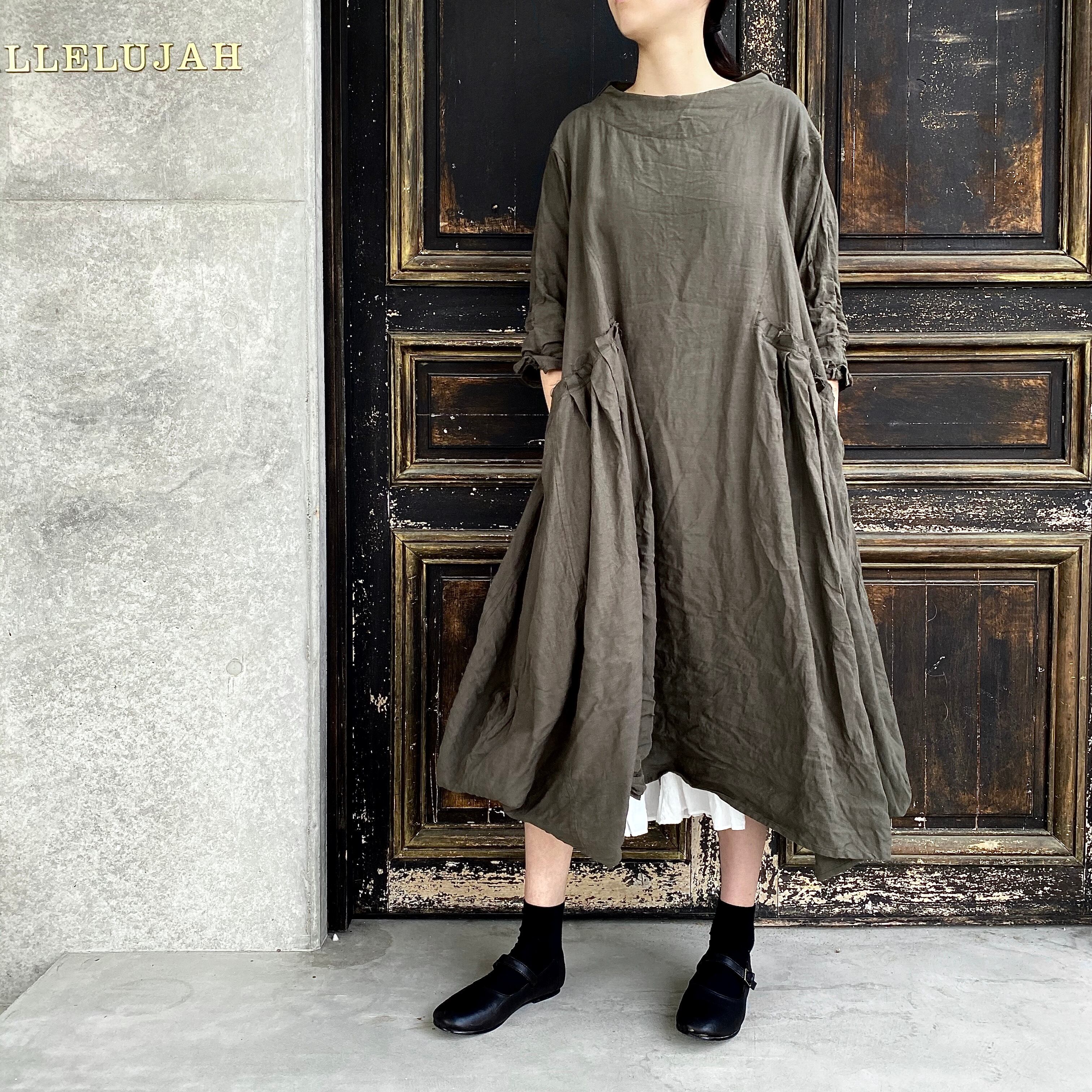 羊飼いリネンローブ col. Khaki | リネン服とオーロラシューズ