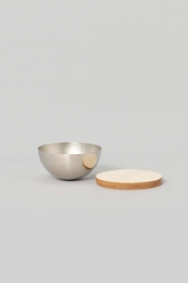 _Fot - bowl L :natural|レザー蓋付きステンレスボウル/ウッドボール付属/アロマ用オブジェ/小物入れ/日本製