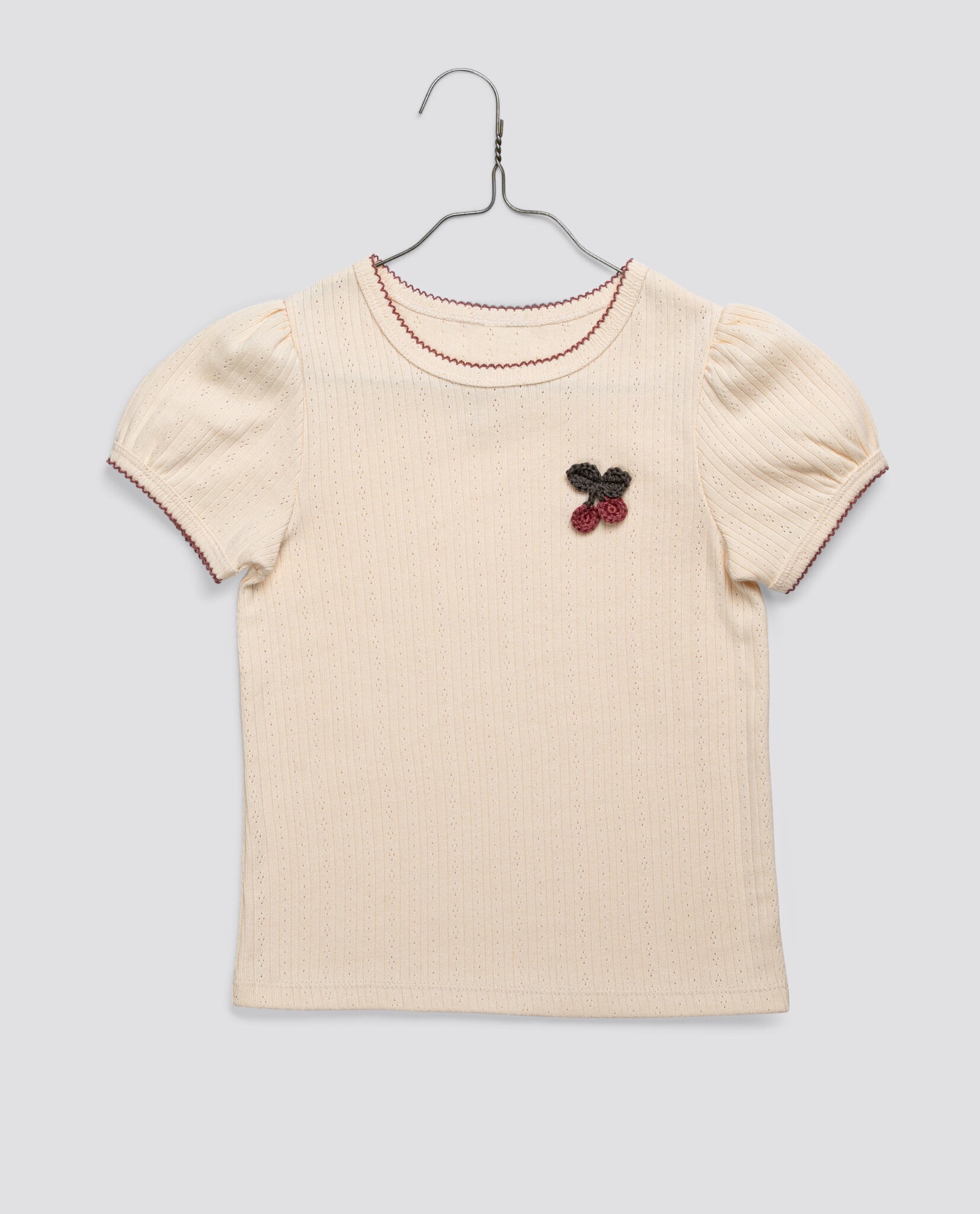 送料無料 Little Cotton Clothes/Pointelle T-shirt with Crochet Cherry