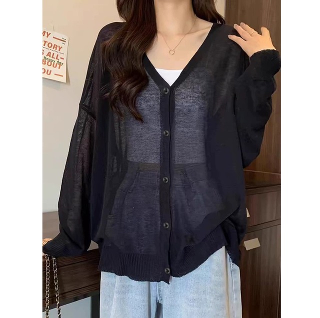 シアーVネックニットカーディガン 6color W01265