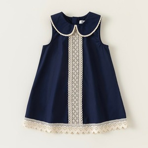 【80-140cm】丸襟レースデザインワンピース【050603】