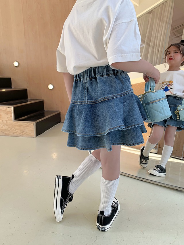 【KID】ティアードデニムフリルキュロットパンツ - 10