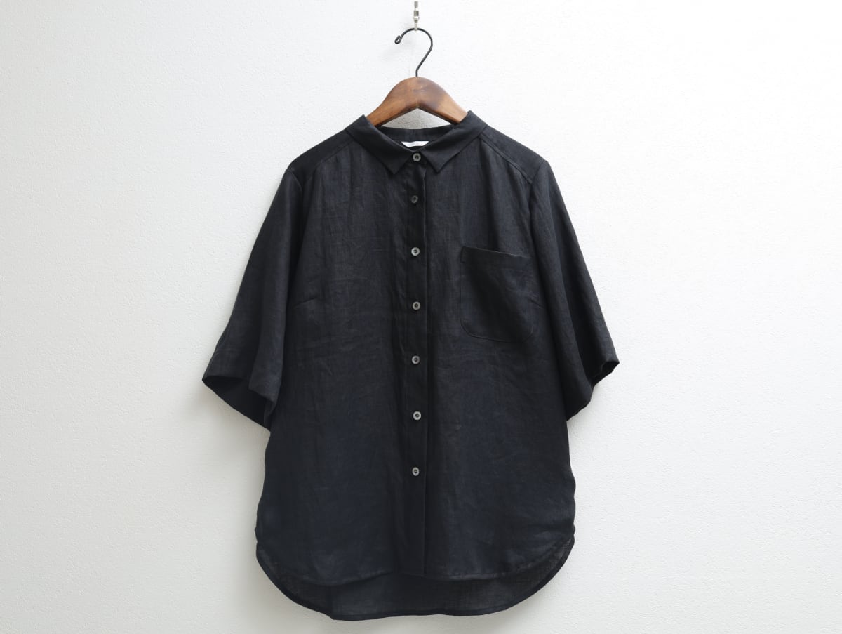 ヘンプローン五分袖ミドル丈シャツ c/#黒