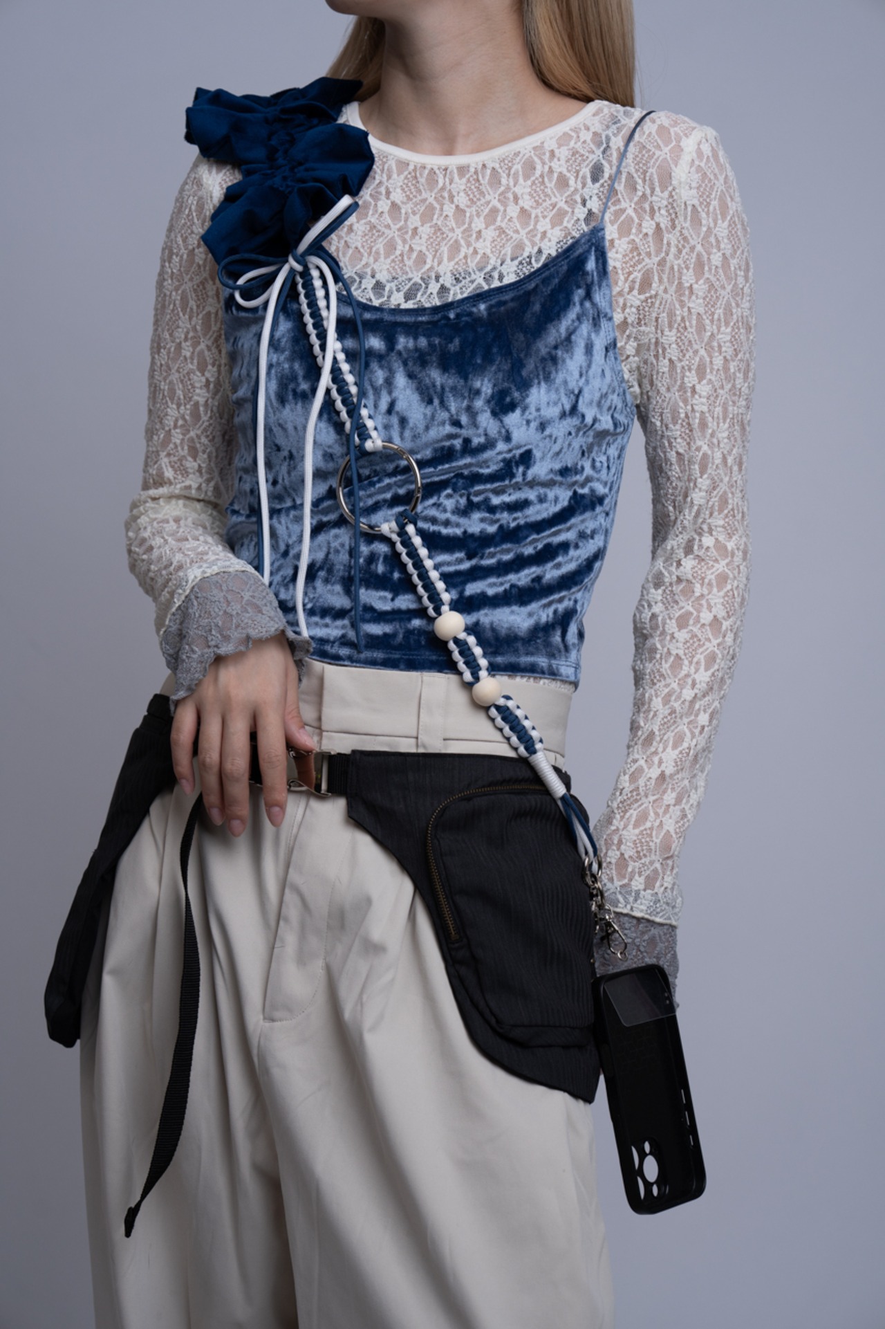 bi-tone frill velour strap Navy