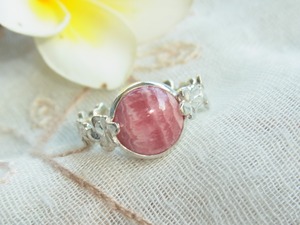 プルメリアとインカローズ リング指輪 花びら 可愛い フリーサイズ Bali シルバー925 天然石アクセサリーG91①