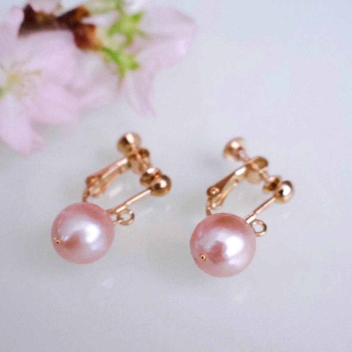 TV衣装提供＊桜色 大人 ピンク 淡水パール 一粒 ピアス イヤリング
