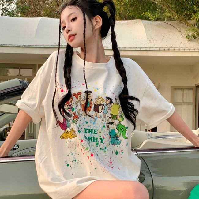 キャラ T レディース ビッグ Ｔシャツ 韓国 ファッション 半袖