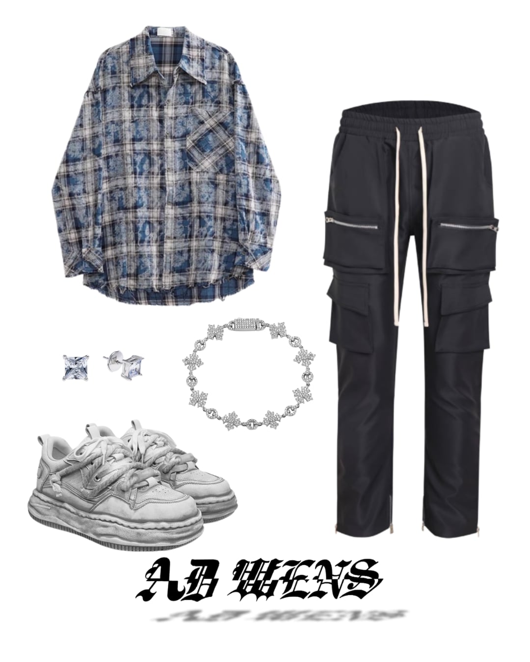 【お得なコーデ販売】ヴィンテージチェックシャツ(SH00005) × サイドジップカーゴパンツ(P00003)